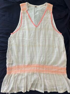 Urban Outfitters White Gauze Sleeveless Tunic with Neon Coral Trim